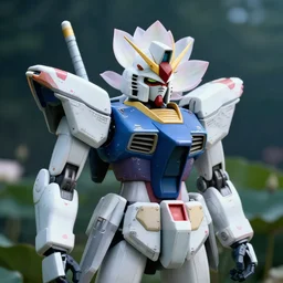 gundam with a flower for a head, rococo, sci - fi movie, cinematic compositions, highly detailed, nymphaea photorealistic, 8 k, illustration, bandai box art, zaku, retrofuturism, by syd mead, zaha hadid and rob liefeld