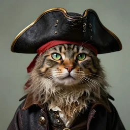 detailed portrait of pirate cat, hyper detailed, digital art, trending in artstation, cinematic lighting, studio quality, smooth render, unreal engine 5 rendered, octane rendered, art style by klimt and nixeu and ian sprigger and wlop and krenz cushart