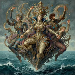 a skilled movements, infused, extravagant and painstaking a exotic, former, in the past and rhythmic cadence detailed intricate advert for a lovely, creative, complicated and chaotic cyberpunk 2 0 7 7 floating in a turbulent ocean, by ivan shishkin, ron walotsky and bob eggleto. german romanticism. trending on artstation.