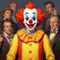 too friendly clown, centered, digital painting, smooth, sharp focus, illustration, artgerm, tomasz alen kopera, peter mohrbacher, donato giancola, joseph christian leyendecker, wlop, frank frazetta