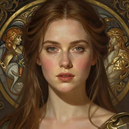 beautiful young karen gillan, closeup, d & d, fantasy, intricate, elegant, highly detailed, digital painting, artstation, concept art, matte, sharp focus, illustration, art by artgerm and greg rutkowski and alphonse mucha