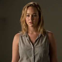 Jennifer Lawrence as Ripley from Alien, wearing a sleeveless shirt, film still