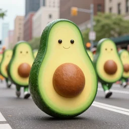 a parade of avocados you marching down 5 th ave manhattan on st. patrick's day being lead by emma watson, 8 k, photo realistic, extremely life like