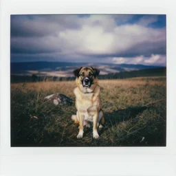polaroid photograph of man's best friend