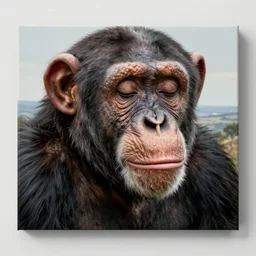 a full head photo, detailed photograph of a dreaming chimpanzee head in a distance landscape, photorealism ultradetailed digital art, irina french, heraldo ortega, mandy jurgens, golden ratio, art canvas, award winning, masterpiece trending on artstation 8 k 1 5 0 mpx, hasselblade wide shot