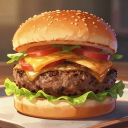 close image burger food, close image, food, burger burger, tasty look, artstation, style of jesper ejsing, by rhads, makoto shinkai and lois van baarle, ilya kuvshinov, rossdraws