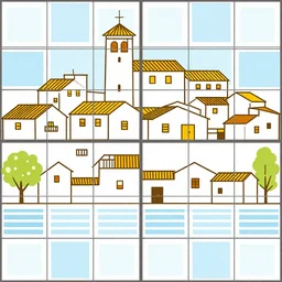 A Spanish village. Vector design, Tileable horizontally, Symetric.