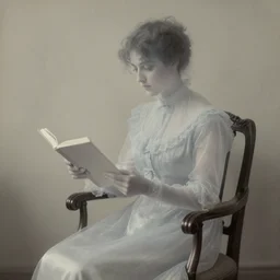 1 9 th century restored photography, eerie transparent ghost of a victorian woman reading in a chair, in well - lit art nouveau library room, torn photograph, photorealistic, extremely detailed, digital art, 8 k