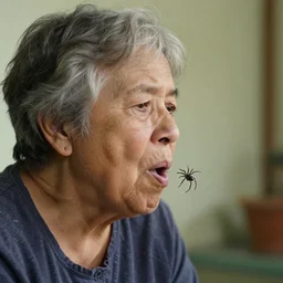 an old woman swallowing a spider