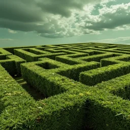 Hedge maze with green cloudless sky