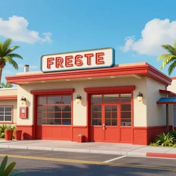 retro fire station concept art, colorful, 8 k photorealistic, hd, high details, trending on artstation