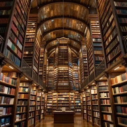 The Library of Babel, massive library with high ceilings, walls covered with books, seemingly endless, concept art, artstation