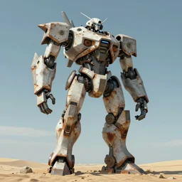 a giant robot standing on top of a sandy beach, concept art by zoltan boros, trending on artstation, altermodern, dystopian art, parallax, angular, rust, degradation