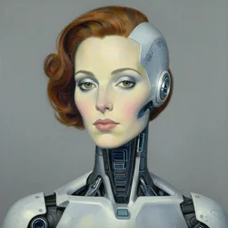 portrait of a female android painted by Normand Rockwell and Sandra Chevrier