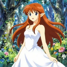 elegant elf girl,noble, detailed, yuya nagai, last exile, loish, murata range, kawaii, bright studio lighting, vibrant bright colors, japanese, beautiful, dreamy, alphonse mucha, gradation, jean giraud, high saturation, 1990s, enchanted forest, fantasy, makoto shinkai