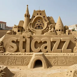 photograph of the perfect and detailed of the word sticazzi how a sand sculpture designed by architect antoni gaudi, cinematic composition, catalan modernisme, hyperrealistic, volumetric lighting, epic, insanely detailed, beautiful, unreal engine 5 render, 8 k,