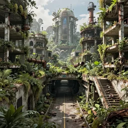a beautiful very detailed render of abandoned city nature industrial architecture underground station urbex architecture unfinished building building by lee madgwick, reclaimed by nature universe atlantis cyberpunk, archdaily, wallpaper, highly detailed, trending on artstation.