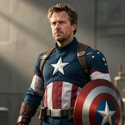 a film still of ricky gervais as captain america