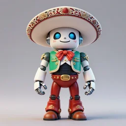 a mexican robot wearing mexican clothes, smiling, digital illustration, amazing detail, ray tracing, symmetric, 3 d model