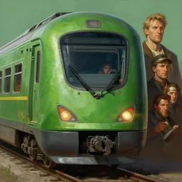 close up sci - fi bombardier go train poster, green go train skin, elegant, highly detailed, centered, digital painting, smooth, sharp focus, illustration, artgerm, tomasz alen kopera, peter mohrbacher, donato giancola, joseph christian leyendecker, wlop, frank frazetta