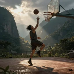 picture of caveman playing basketball