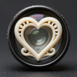 intricate logo with heart carved into ivory, c anon 5 d 5 0 mm lens
