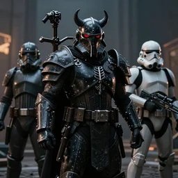 reds eyes, all black armor, helghast soldier, kerberos panzer cop, sith trooper hybrid, in a still of illang the wolf brigade ( 2 0 1 8 ) film, vfx, post processed