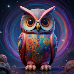 a surreal portrait statue of a psychedelic cat owl figure by naoto hattori, android jones, and chris dyer, deep bold colors, galactic entity, depth of field, intricate beautiful painting, billions of details, octane render, portal, 8 k, detailed vector, trending on artstation, cgisociety, wow!!!!!!