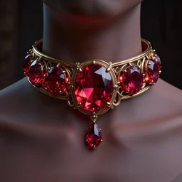 historical, art nouveau, deep red gemstone choker, glowing inside, octane render, realistic, dramatic light, 3 d, photograph 4 k,