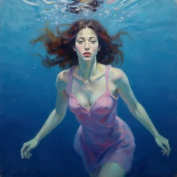 hyperrealism oil painting, fashion model portrait underwater