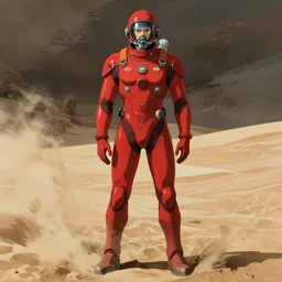dune still, scientist, middle age, beard and mustache, slim, weared in red friman's watersuit, male, with oxygen nose tube, full body portrait shinkai makoto studio ghibli studio key hideaki anno sakimichan stanley artgerm lau rossdraws james jean marc simonetti elegant highly detailed digital painting artstation pixiv