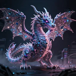 cyberpunk dragon made of psychedelic particle effects