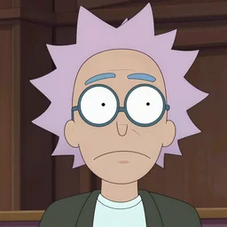 portrait of a Rick Sanchez cyberpunk pink hairstyle serious facial expression hipster glasses by Mario Testino, headshot, detailed, award winning, Sony a7R