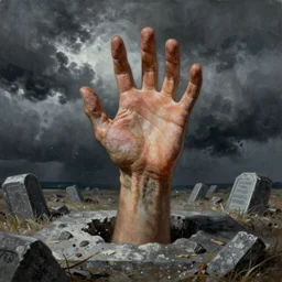 ultra realistic portrait painting of a hand coming out of a grave, art by frank frazetta, vintage levi ’ s ad, stormy weather, dark vibes, 4 k, ultra realistic, highly detailed, epic lighting