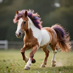 wide angle full body action shot of a hybrid my little pony ( appaloosa horse ), professional, high quality, multi colored mane, 4 k, dof, bokeh, action, dramatic lighting, photorealistic
