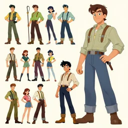 large detailed and accurate, game asset sheet, material study, 2 d sprite, large detailed characters from animation, large characters, 1 9 6 0 s era