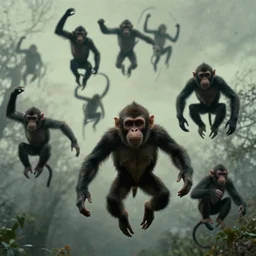 scary flying monkeys invade from above, film still by emmanuel lubezki