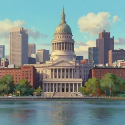 city of boston, drawn by miyazaki, digital painting, 4 k