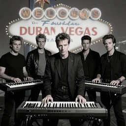 8 0's synthesizer band, anton corbijn, black, white, grey, posed, album cover, las vegas background, duran duran, vangelis, synthesizer, atmospheric lighting. highly detailed 8 0's style photo.