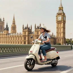 a sketch drawing, woman on scooter, big ben view, photorealistic, by gabo mendoza, trending on artstation