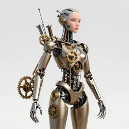 cyborg girl, clockwork, springs, pistons, gears, wind - up parts, steampunk,, detailed study, realism, 1 6 f, focus on the girl, cute face, innocent, intrude, elegant, highly detailed, sharp focus, illustration, art by giger