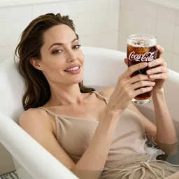 angelina jolie lies in the bath, instead of water coca - cola with foam
