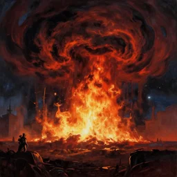 fire storm in the cosmos in the style of zdzisław beksinski