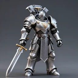 a cyberpunk paladin from warhammer 4 0 k in very heavy silver armor wearing a crusaders helmet he is holding a large long sword in a cyberpunk setting, comic book art, cyberpunk, art by stan lee, pen drawing, inked, colorful, bright high tech lights, dark, moody, dramatic, deep shadows, marvel comics, dc comics