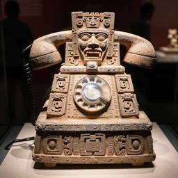 an ancient telephone made by the mayans, displayed in a museum
