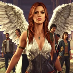 highly detailed angel girl and man, detail faces, in gta v, stephen bliss, unreal engine, fantasy art by greg rutkowski, loish, rhads, ferdinand knab, makoto shinkai and lois van baarle, ilya kuvshinov, rossdraws, tom bagshaw, global illumination, radiant light, detailed and intricate environment and its 1 9 9 0 sequel bruce