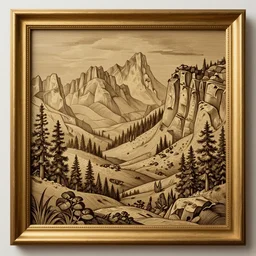 a illustration fantasy wood frame engraving with extreme intrincate details, gold border highly detail ornaments art by fantasy style, centered, facing shot, leaves and intertwined vines