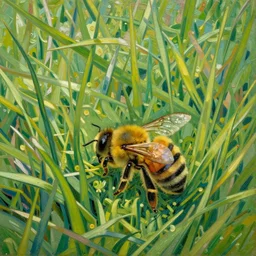 a fat bee in grass, by vincent van gogh