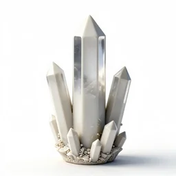 porcelain quartz crystal points, clean 3d render, octane render, isolated on a pure white background, centered, entire object in frame, sharp focus, soft studio lighting