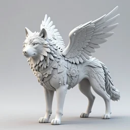 highly lifelike full body wolf outline with eagles wings regalia adornments axonometric fantasy intricate elegant, gods lush volumetric lighting 3 d modelling